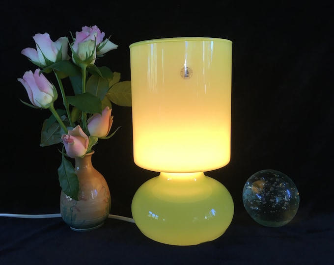 Vintage Ikea Lykta lamp, retro mushroom table lamp in green, hand made glass table lamp, night light