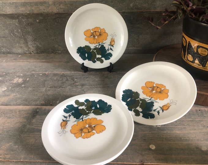 5 Breakfast plates, salad plates, side dish plates,  Seltmann Weiden Bavaria West Germany, vintage 1970s mid century modern design