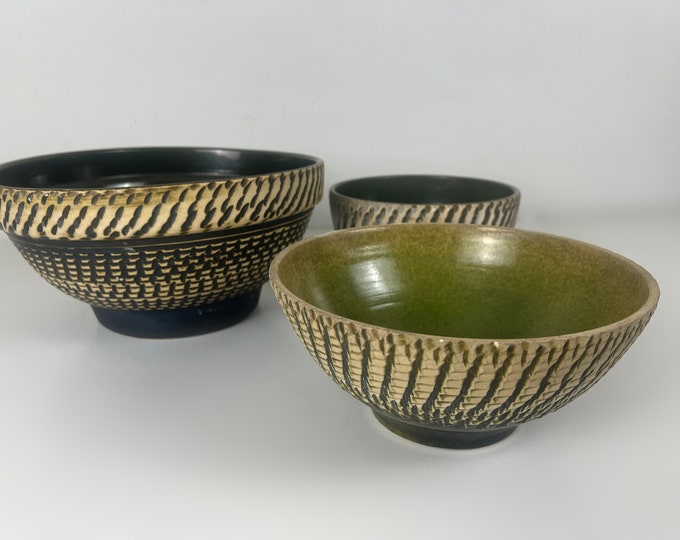 Set of 3 ceramic vintage flower pots, planters from the 1950s, 1960s lovely mid century design