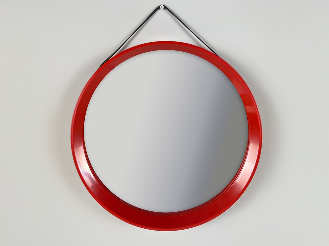 Space Age Design Red Vintage Plastic Wall Mirror by TERMOTEX, Denmark 1970S, Mid Century Modern