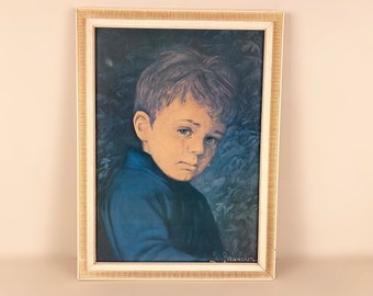 Vintage framed art print crying boy, crying Boy or Alfie , Giovanni Bragolin, 1970s wall art