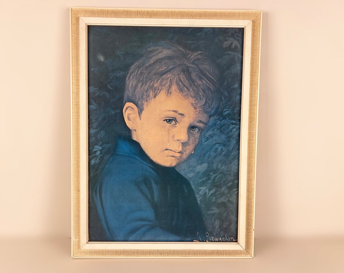 Vintage framed art print crying boy, crying Boy or Alfie , Giovanni Bragolin, 1970s wall art