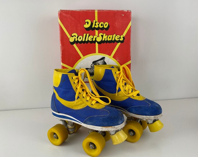 Vintage 70s Retro Roller skates, disco roller skates yellow and blue, Size: EU 37 USwoman 5.5, UK 4.0