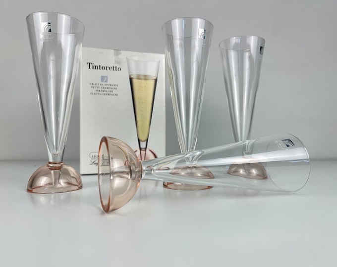 Set of 4 gorgeous vintage Luigi Bormioli Tintoretto handblown champagne glasses, champagne flutes, Luigi Bormioli Italy 1990s