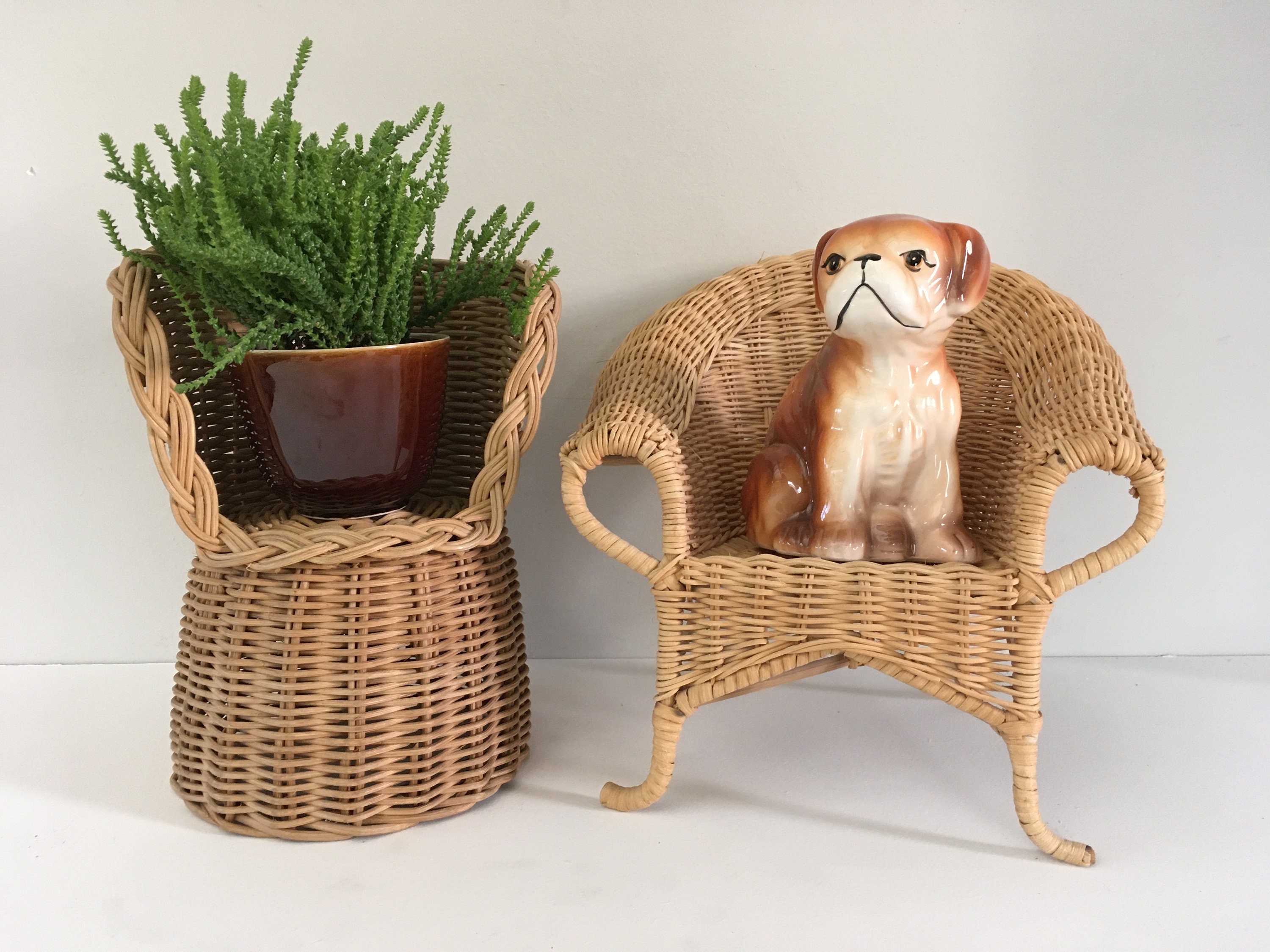 Small vintage wicker chairs plant chairs plant stands mini doll