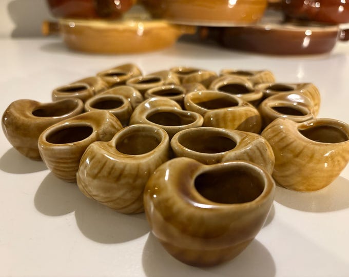Set of 18 vintage escargot shells, brown ceramic snail shells made in France.