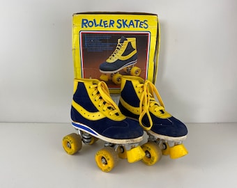 Vintage 70's Retro Roller skates yellow and blue, Size EU 35 USwoman 4.0, US UK 2.5