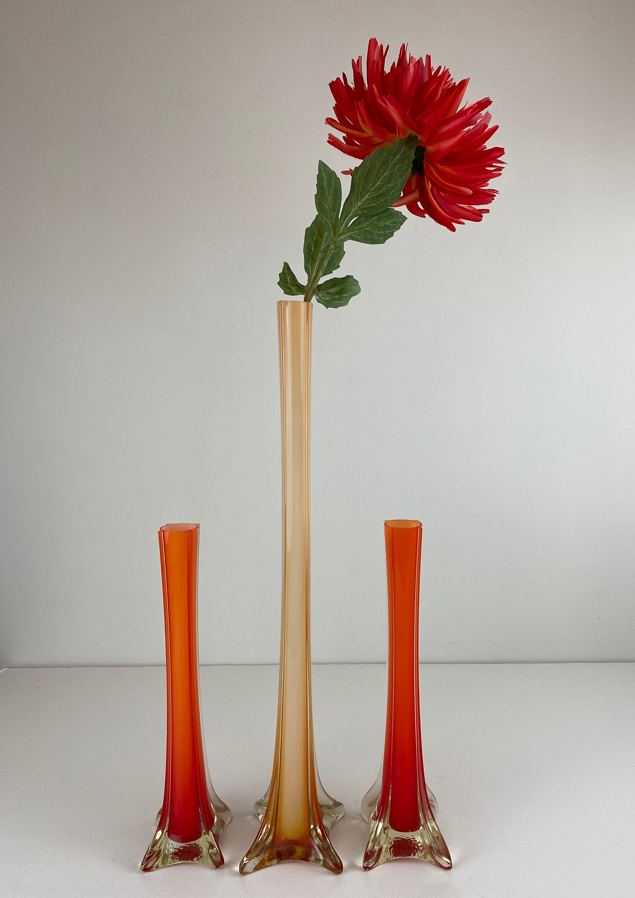 Bud vase hand blown pastel orange cased glass white Etsy