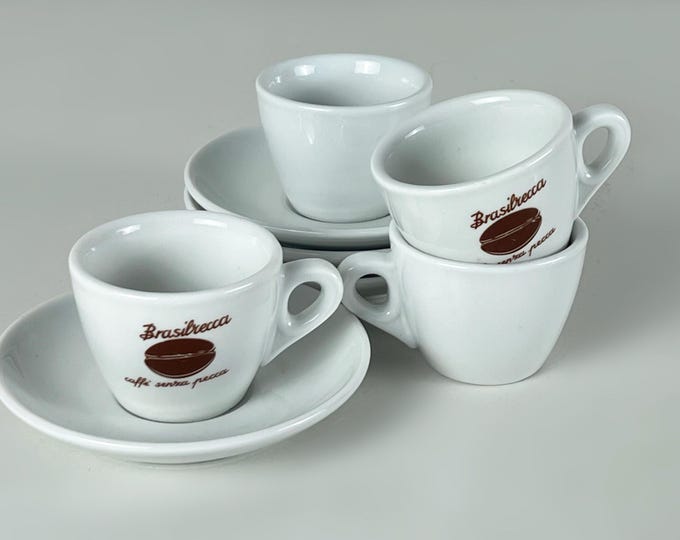 Set of 4 Italian vintage Richard Ginori, bar quality espresso cups with saucers produced for Brasilrecca , Italy 1980s