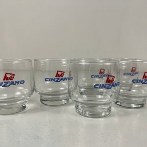 Set of 6 Cinzano Glasses, aperitif glasses, Italian barware from the 1970s