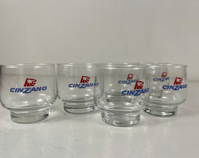 Set of 6 Cinzano Glasses, aperitif glasses, Italian barware from the 1970s