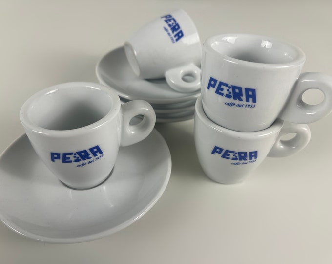 Set of 5 porcelain Club House heavy bar quality espresso cups, made in Italy for Italian coffee company Pera, from the 2000s