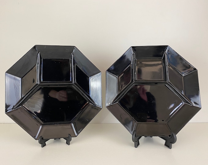 Set of 4 or 6 Arcoroc Octime black divider plates, fondue plates, BBQ plates, France, vintage 1970s-1980s