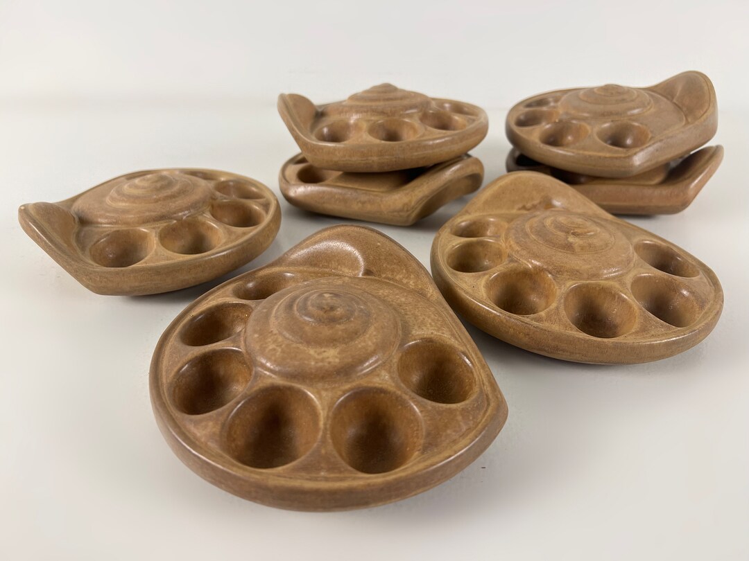 Set of 4 Vintage Escargot Plates, Escargot Dishes, Bakeware, French Art