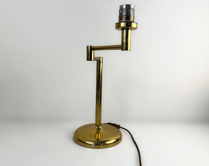 Brass Hollywood Regency style table lamp BASE with a swivel arm, adjustable arm, mid century modern design