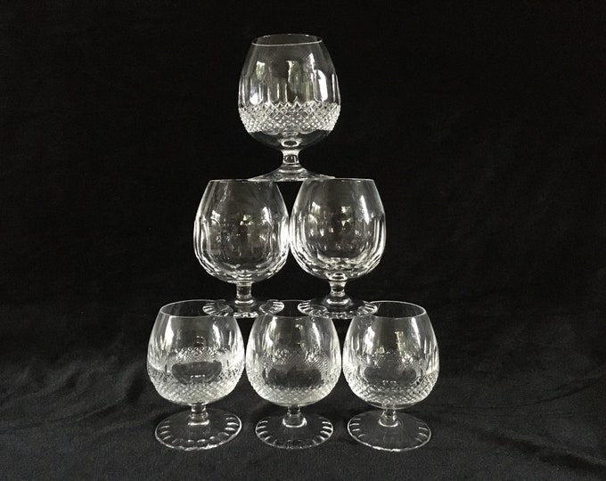 Set of 2x small vintage crystal cognac glasses, brandy snifters, rum snifters, balloon tasting glasses, 1970s mid century modern design