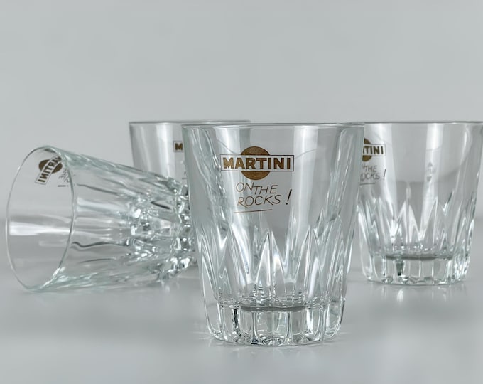 Set of 4 vintage Martini vermouth glasses, tumblers, great vintage barware from the 1980s