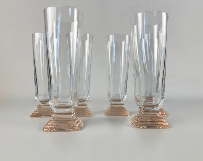 Set of 6 gorgeous vintage Bormioli Nabucco, crystal champagne flutes, Bormioli Rocco, Italy 2000s