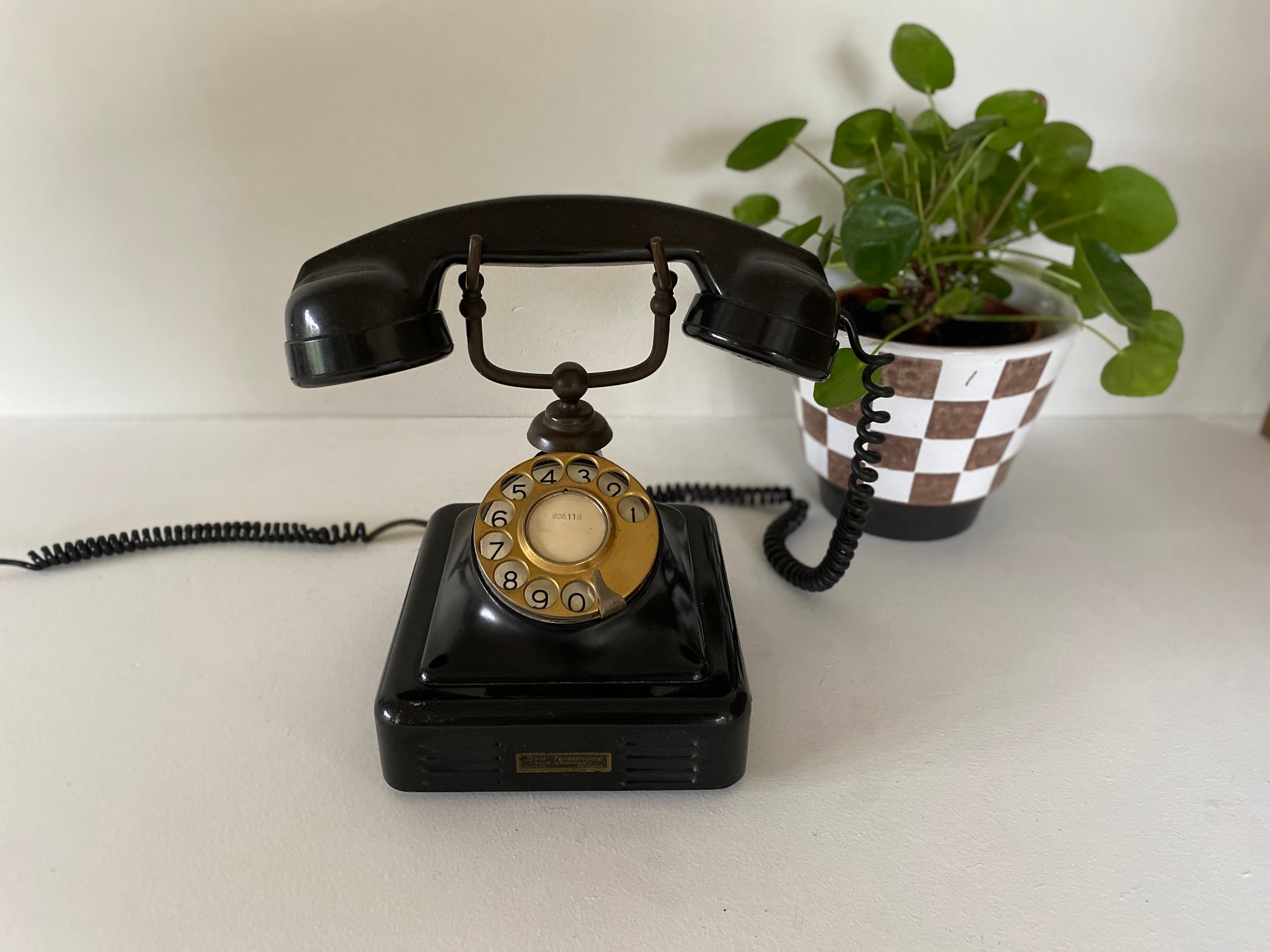 ANCIEN TELEPHONE BAKELITE NOIR CADRAN TOURNANT ANNEES 50/60 Armée de L