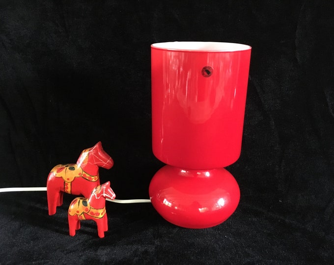Vintage Ikea Lykta lamp, retro mushroom table lamp in red, hand made glass table lamp, night light