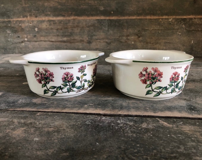 Set of 2 vintage Florabunda Enoch Wedgwood breakfast, soup, cereal bowls, Thymus Serpyllum decor, England 1970s mid century modern stoneware