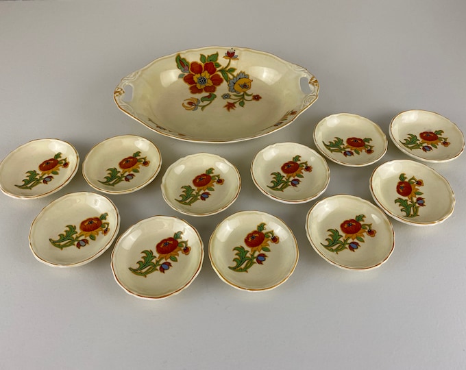 Royal Venton serving dish and small plates, Petit Four Set, 11 Saucers, Antique Royal Venton Ware Art Deco 1920s England