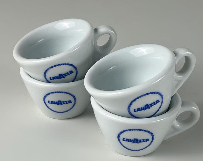 Set of 4 nice vintage Lavazza espresso cups, heavy bar quality hard porcelain. Produced by IPA 1990s