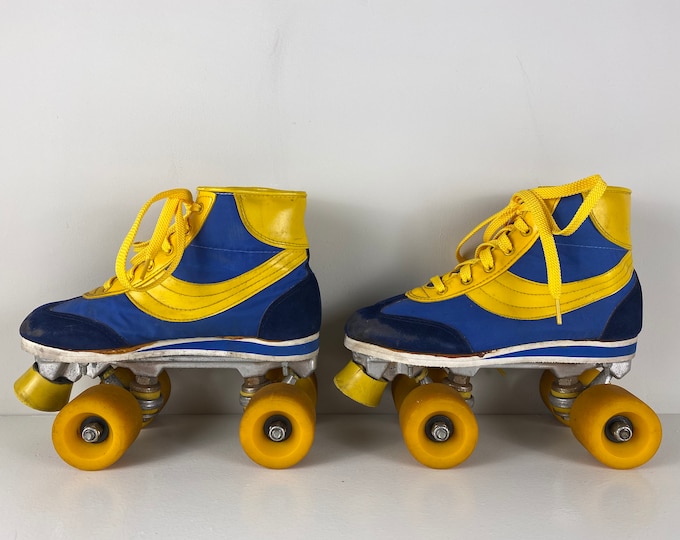 Vintage 70s Retro Roller skates yellow and blue, Size: EU 36 USwoman 4.5, UK 3.0