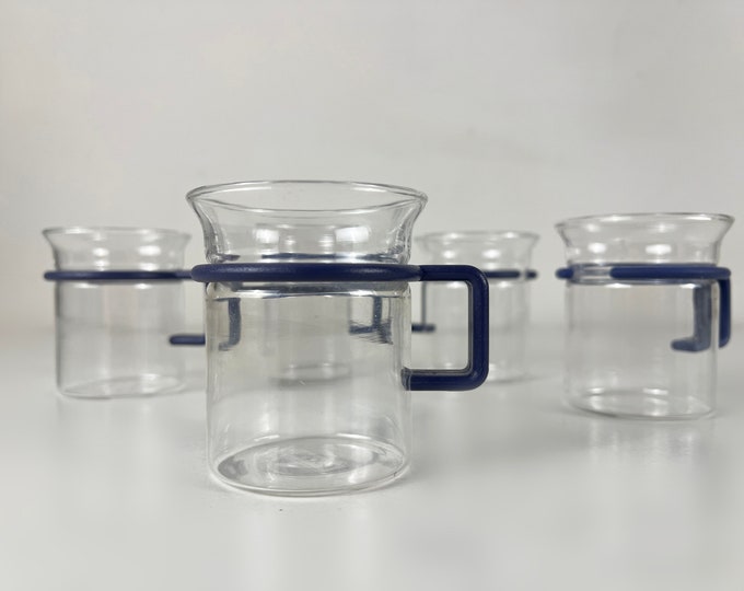 Nice set of 5 glass tea mugs, tea cups or coffee cups made by Bodum in the 1980's