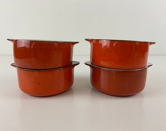 Set of 4 vintage Melitta Ceracron soup bowls in orange red, Stockholm ceramics, from the 1960s, mid century modern