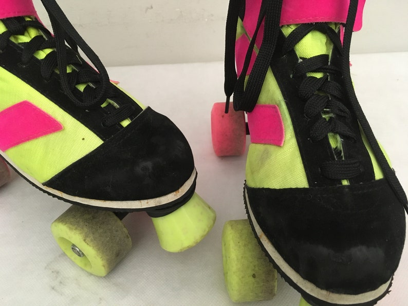 Vintage 80s Retro Roller skates black and neon colors pink Etsy