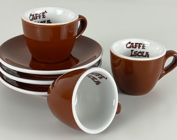 Set of 2 or 3 vintage ACF classic brown porcelain espresso cups advertising caffè Isola, made in Italy 2000s