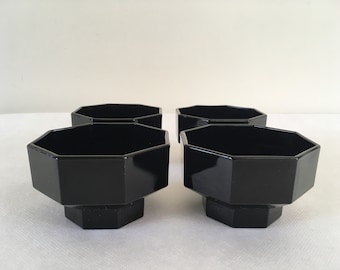 Set of 4 Octogonal bowls by Arcoroc France, Octime black vintage 1970s-1980s