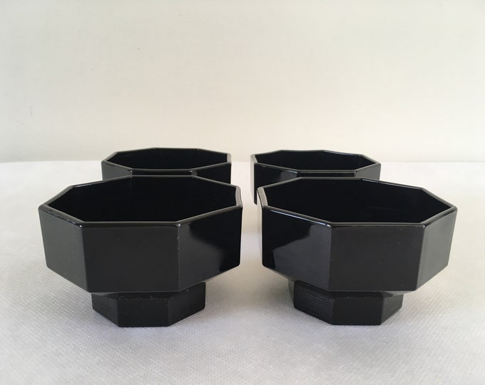 Set of 4 Octogonal bowls by Arcoroc France, Octime black vintage 1970s-1980s