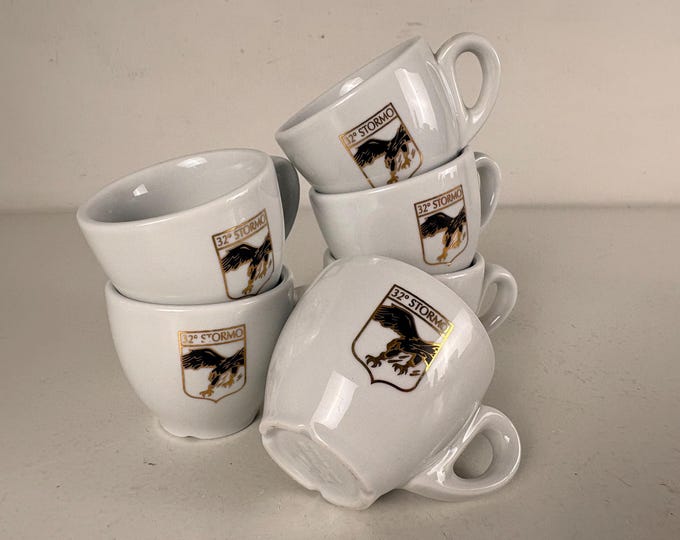 Sets of 2 Tognana espresso cups, white with 32th Stormo Military logo, Italy 2000s