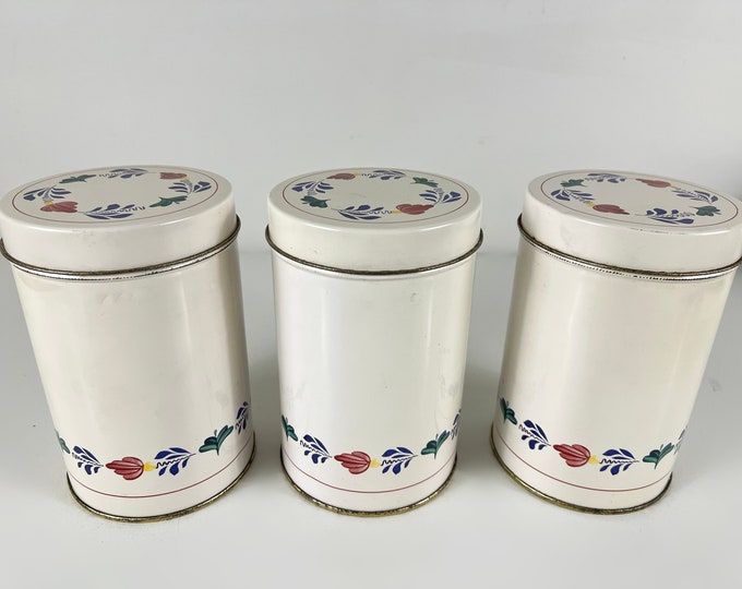 3 vintage storage tins with Dutch Boerenbont decor, Netherlands 1970-1980s