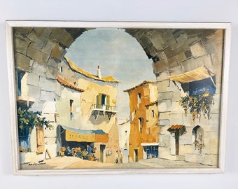 Very decorative mid century artprint  "The Old Archway" original painting by D' Oyly John 1960s