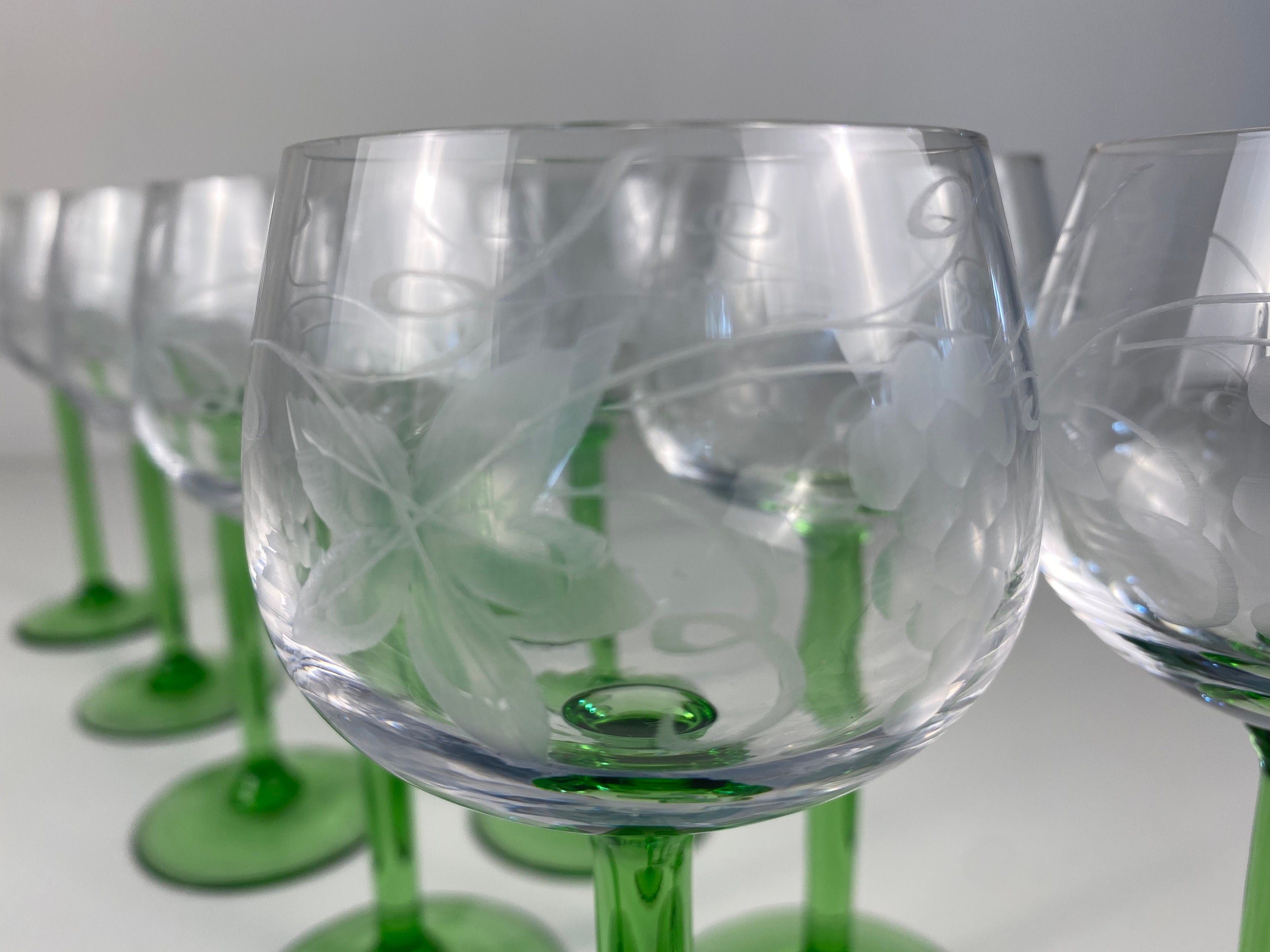 6 Alsatian wine glasses with green stems – Chez Pluie