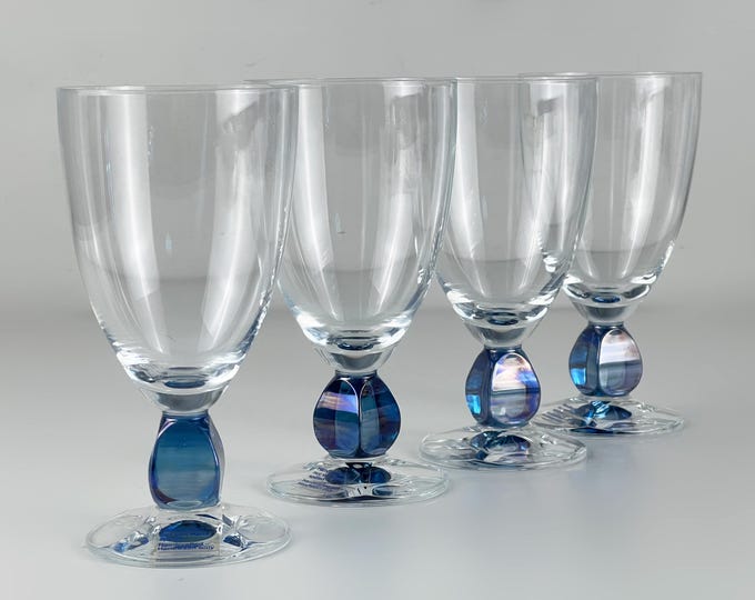 Exclusive set of 3 or 4 vintage, Schott- Zwiesel Conte Saphire, hand painted crystal goblets, wine glasses.