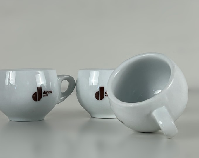 Set of 3 espresso cups, heavy bar quality porcelain, Caffè Danesi manufactured in Italy, 1990s