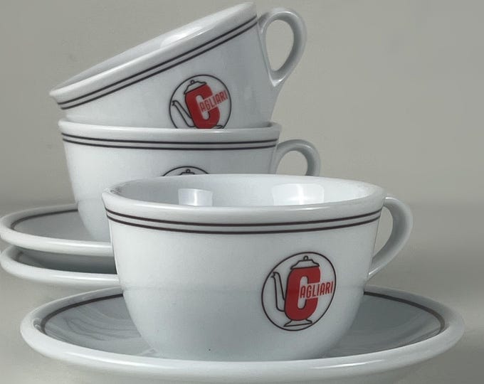 Set of 3 vintage Caffè Cagliari (Modena, Italy) cappuccino cups with matching saucers - Club House Italian porcelain, Italy late 1990's