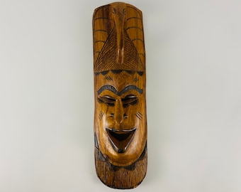 Large vintage African decorative hand carved wooden elephant mask