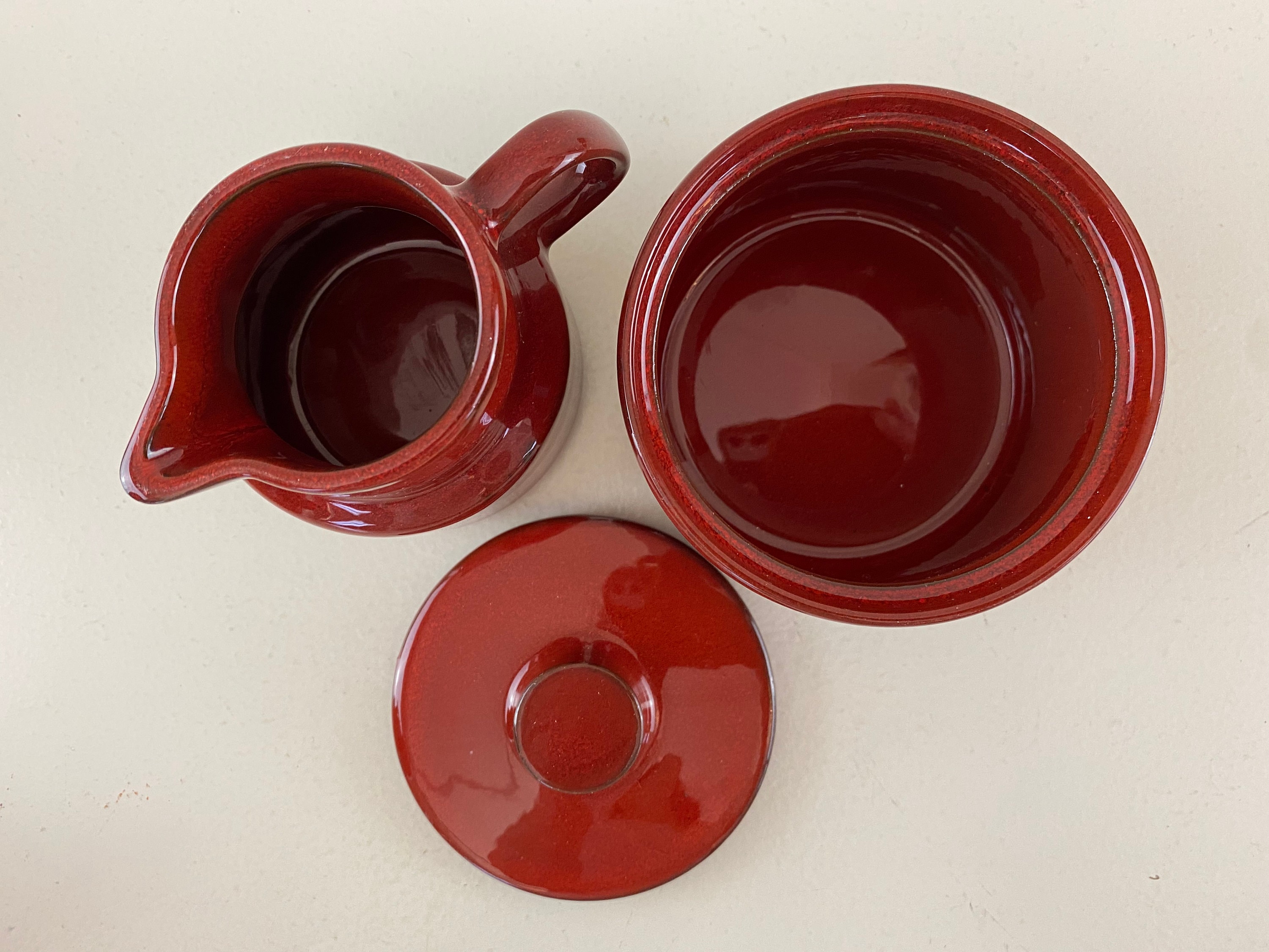 Vintage red Melitta Ceracron Copenhagen tea or coffee set, Melitta