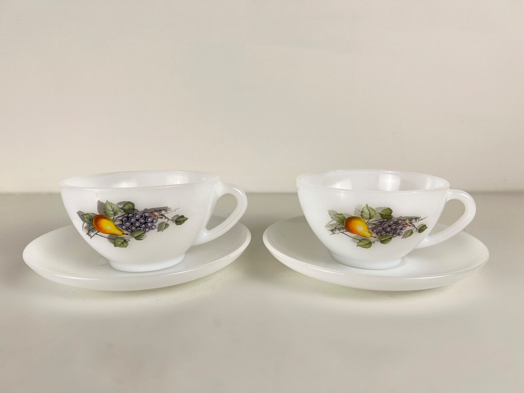 Set of 2 Large Arcopal Opal Glass Coffee or Tea Cups With Etsy