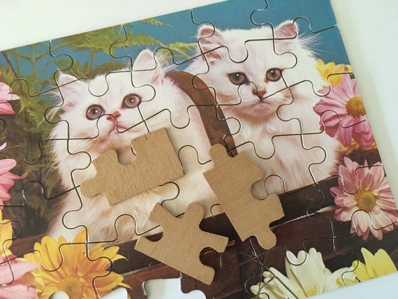 Jig saw puzzle chats mignons carton collé sur base en bois 36