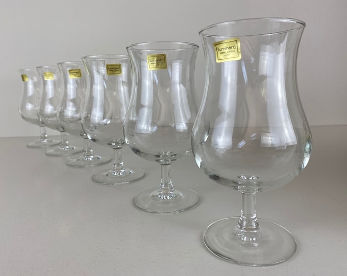 Luminarc, J.G. Durand beer or wine glases, Set of 6, tulip bacchus model, vintage mid century modern from the 1970's, in original box