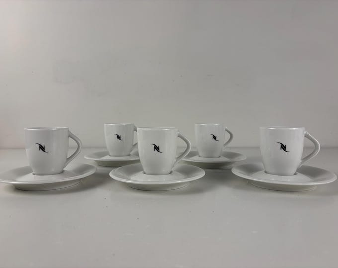 Set of 2 or 3 Vintage Nespresso espresso cups and saucers, Special Club 1999, Nespresso logo, made in Germany, design from the 1990s