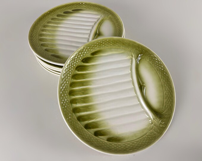 Set of 6 stylish French asparagus plates, Moulin des Loups / Orchres France 1970s