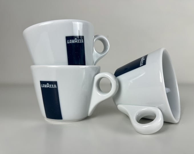 Set of 3 Lavazza coffee or cappuccino cups, heavy bar quality hard porcelain.