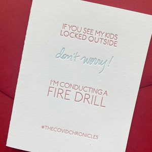 Fire Drill, Homeschool, Letterpress, Funny Card, Card for Her, Teacher Card